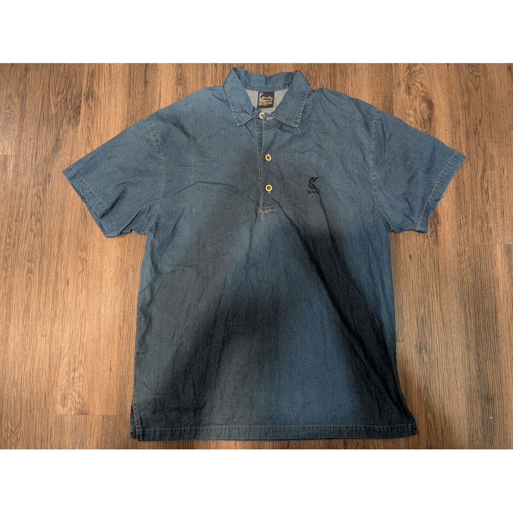 Vintage‎ Karl-Kani Jeans Denim Polo Shirt Size Large Y2K Hip Hop Tupac